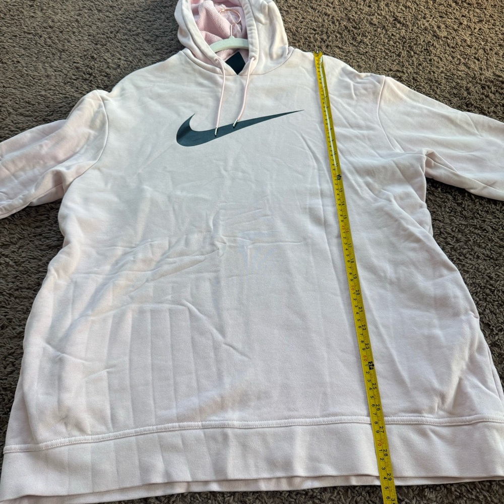 Nike Light Pink Black Big Swoosh Hoodie Sweatshirt Tunic Oversized Cotton M - Picture 6 of 7